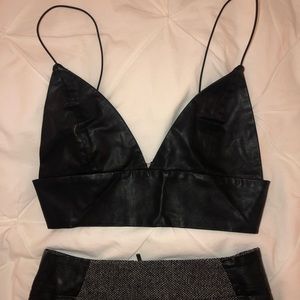 Faux leather crop top and skirt set